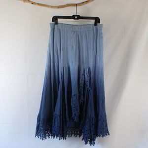 Soft Surroundings Blue Lace Long Modest Knit Maxi Skirt Size M Medium Faux Wrap